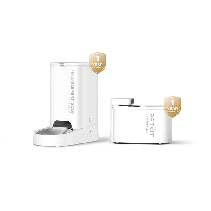 Fresh Element Solo Automatic Feeder paired with EverSweet Max (Cordless) Pet Water Fountain
