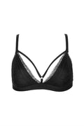 Front Straps Lined Triangle Lace Bra Black