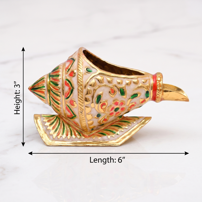 Girnar Meenakari Shankh Kalash | Gold & Ivory