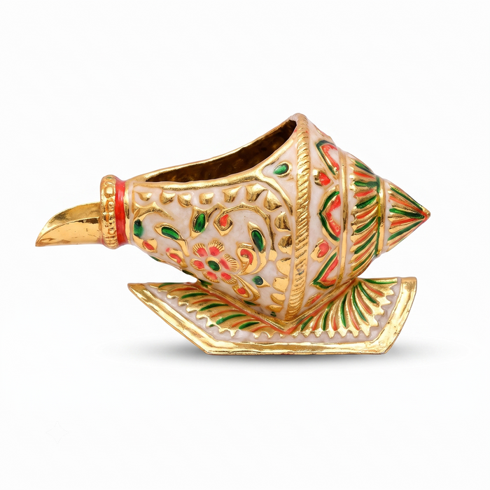Girnar Meenakari Shankh Kalash | Gold & Ivory