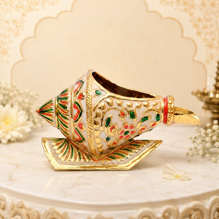 Girnar Meenakari Shankh Kalash | Gold & Ivory
