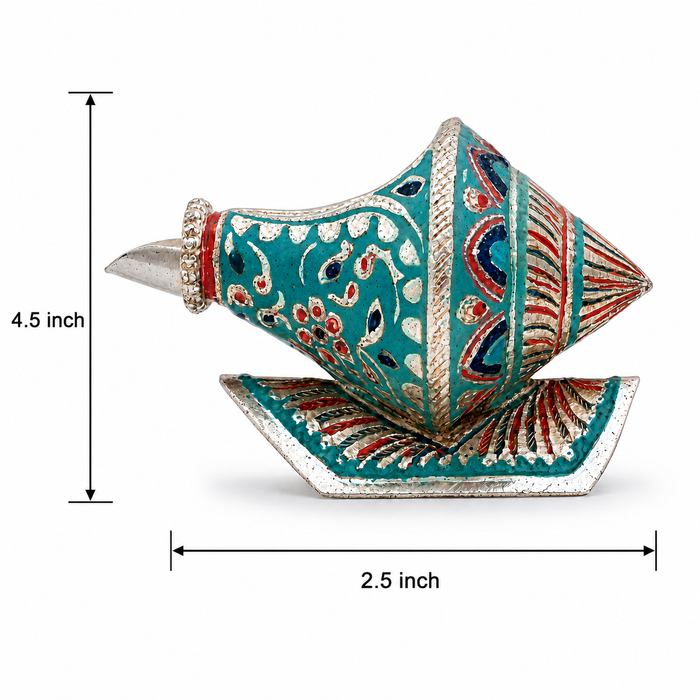 Girnar Meenakari Shankh Kalash | Turquoise & Silver