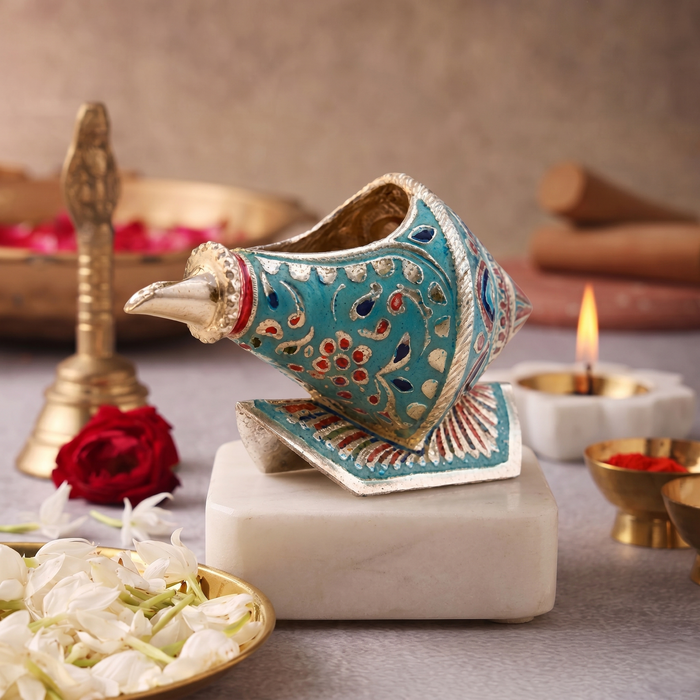 Girnar Meenakari Shankh Kalash | Turquoise & Silver