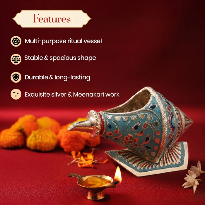 Girnar Meenakari Shankh Kalash | Turquoise & Silver