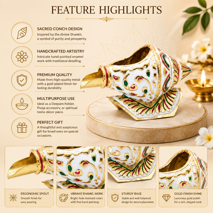 Girnar Meenakari Shankh Kalash | white & gold