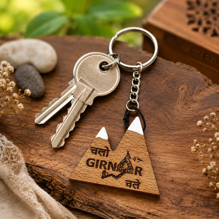 Girnar mountain wooden key chain - Hin/Guj - Girnar Darshan Jain devotional product
