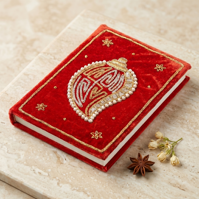 Girnar Pearl Zardozi Paisley Embroidered Velvet Notebook | Handcrafted Diary