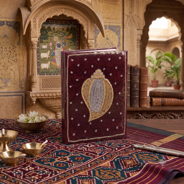 Girnar Velvet Notebook with Handcrafted Shankh Design