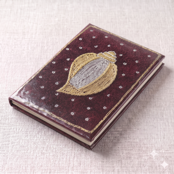 Girnar Velvet Notebook with Handcrafted Shankh Design