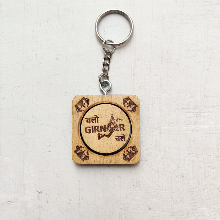 Girnar wooden square disc key chain - Hin/Guj