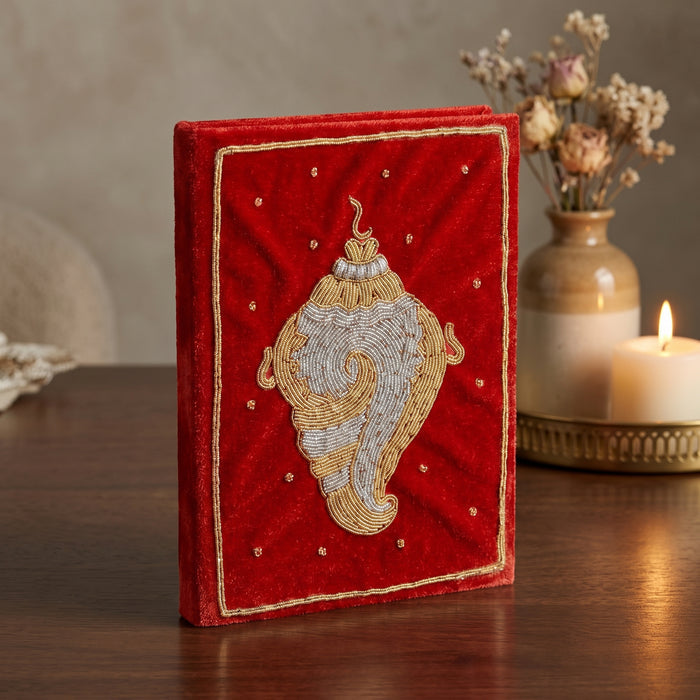 Girnar Zardozi Shankh Embroidered Hardbound Notebook | Handcrafted Diary