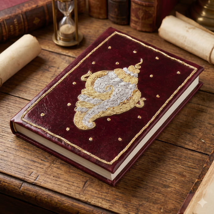 Girnar Zardozi Shankh Embroidered Hardbound Notebook | Handcrafted Diary