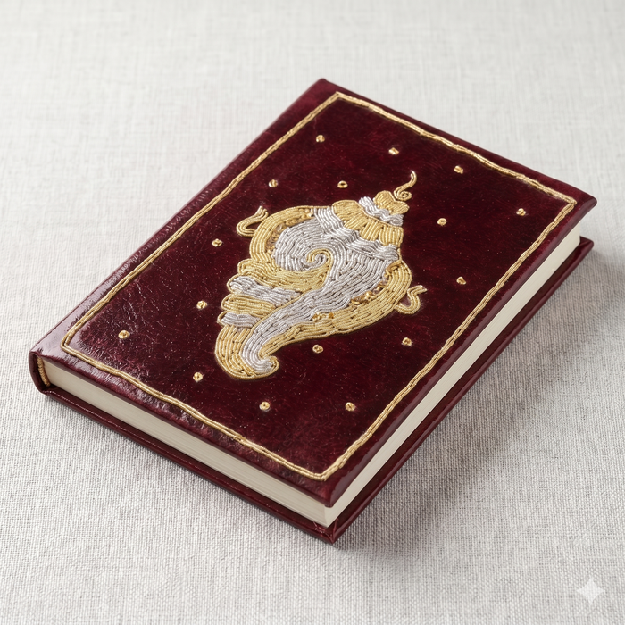 Girnar Zardozi Shankh Embroidered Hardbound Notebook | Handcrafted Diary