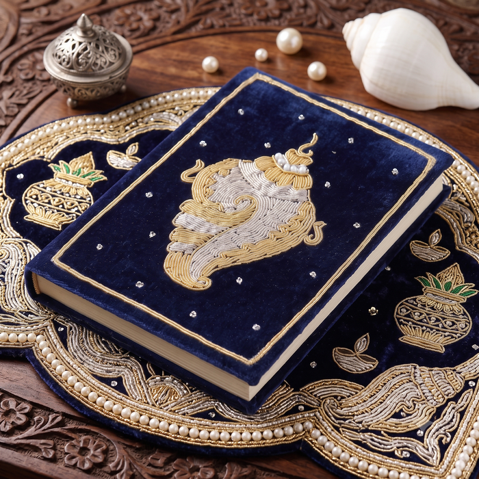 Girnar Zardozi Shankh Embroidered Hardbound Notebook | Handcrafted Diary
