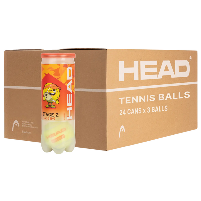 Head Stage 2 Orange Junior Tennis Balls Carton - 24 x 3-Ball Cans / 72 Balls