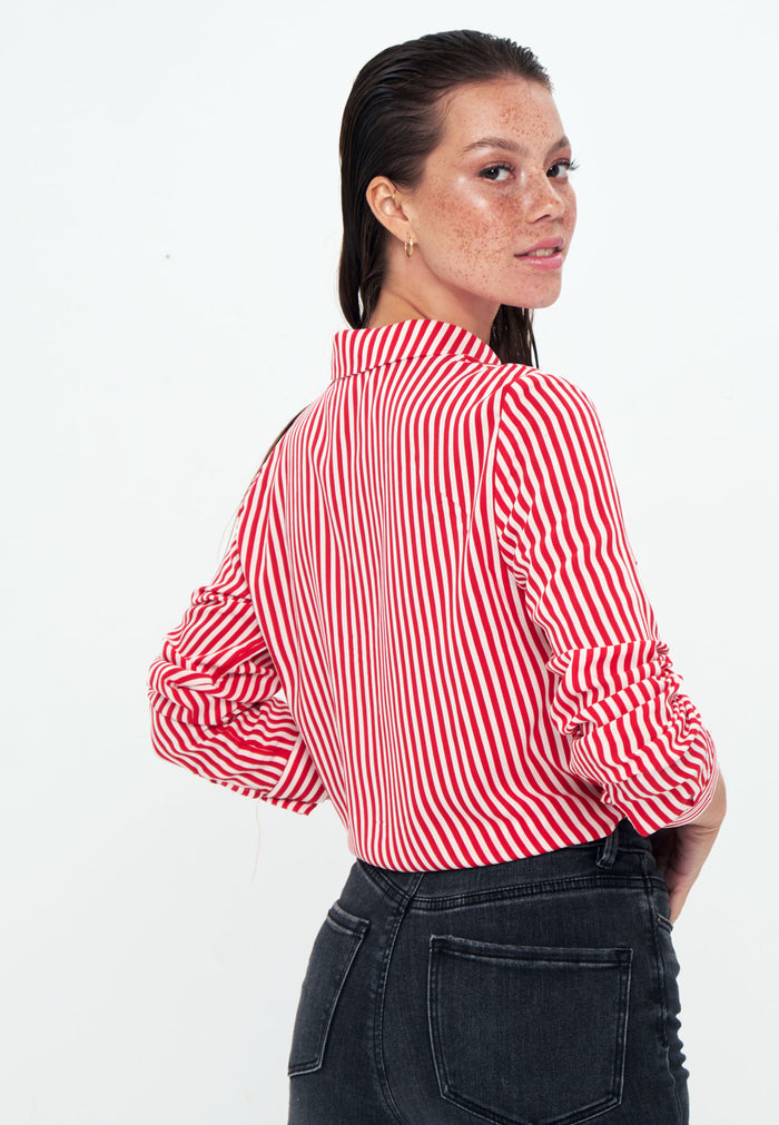 Herita Printed Long Sleeve Shirt Red white striped