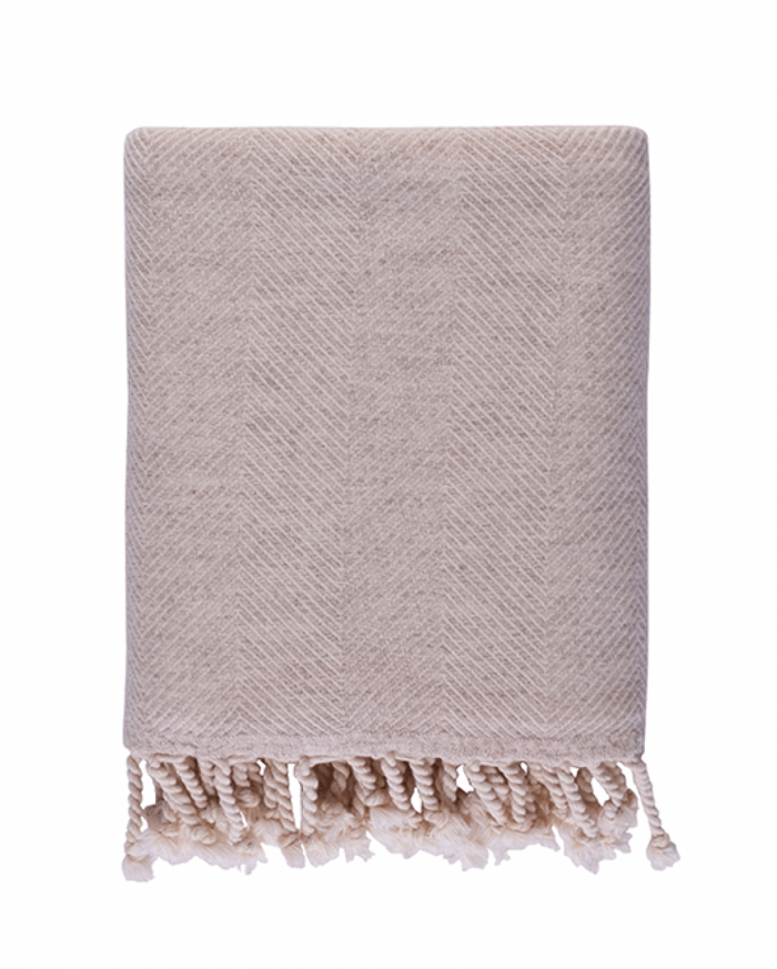Herringbone Wool Throw - Beige