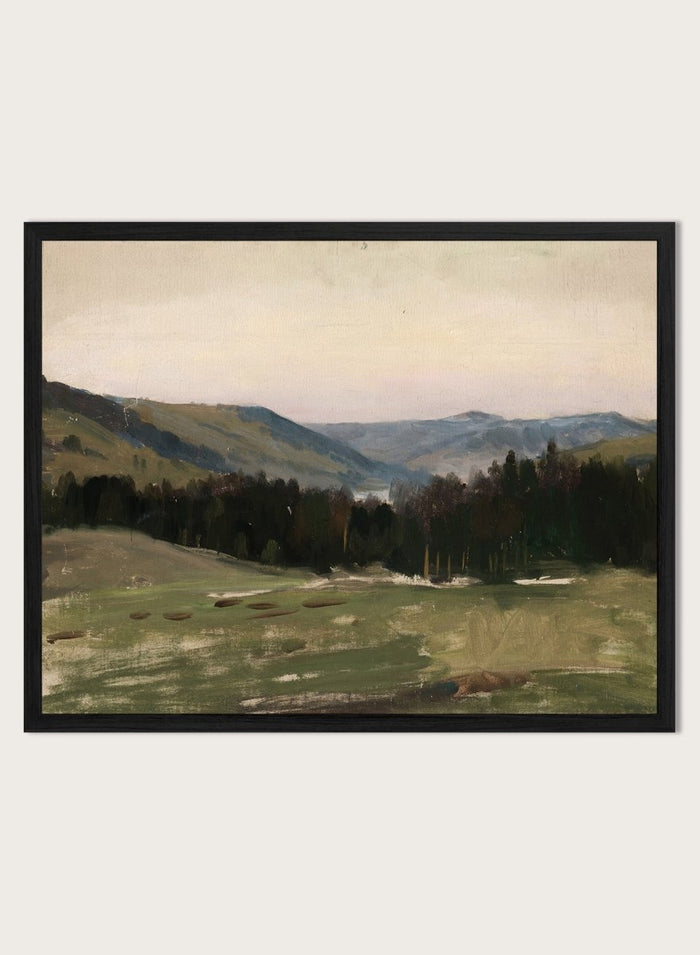 Highland Landscape by Leon Wyczółkowski is a vintage mountain landscape print with layered blue peaks and green fields, a peaceful nature print.