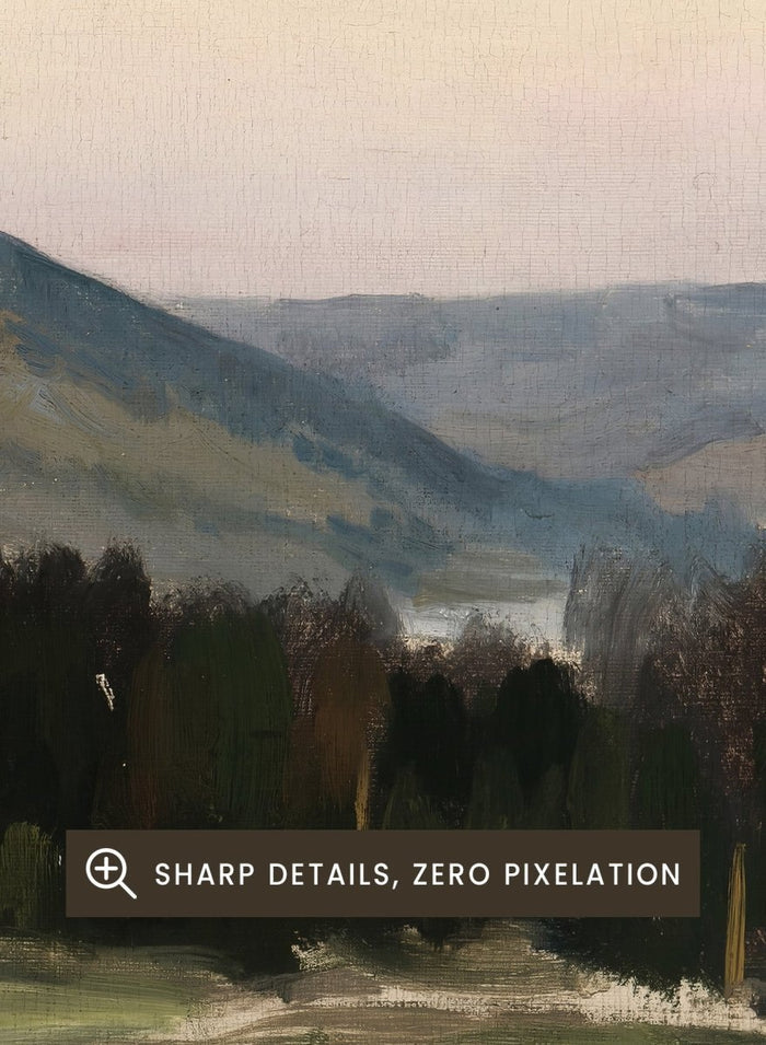 Highland Landscape by Leon Wyczółkowski is a vintage mountain landscape print with layered blue peaks and green fields, a peaceful nature print.