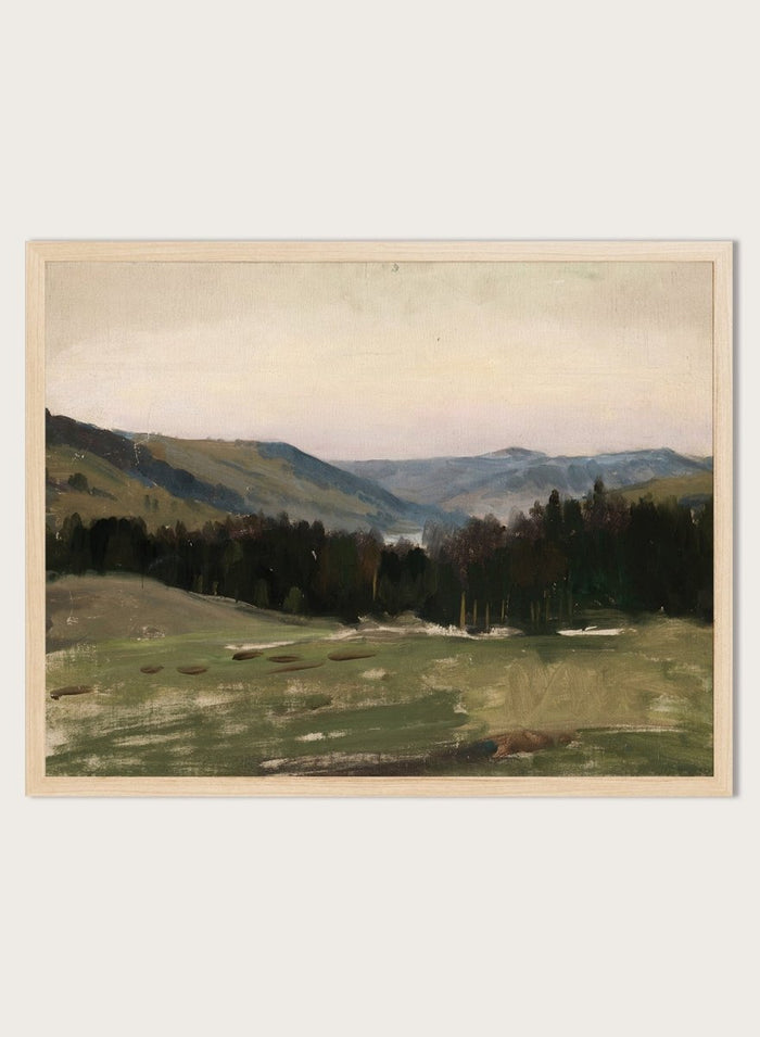 Highland Landscape by Leon Wyczółkowski is a vintage mountain landscape print with layered blue peaks and green fields, a peaceful nature print.