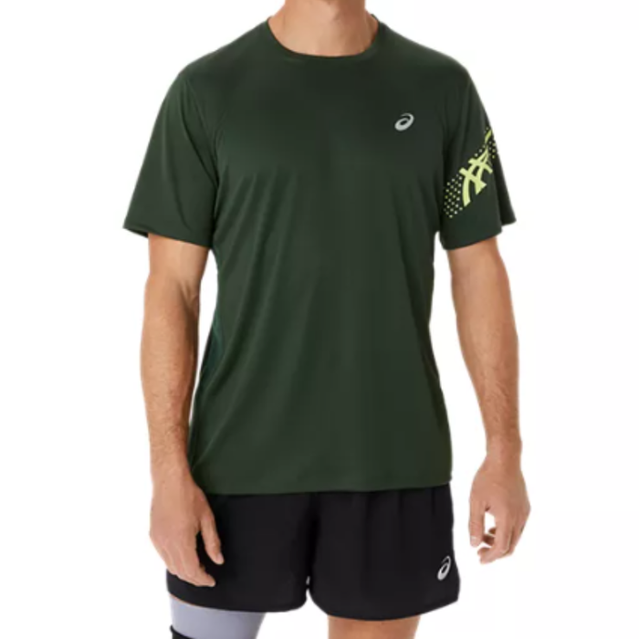 Asics Icon SS Mens Tennis Top - Rain Forest/Glow Yellow