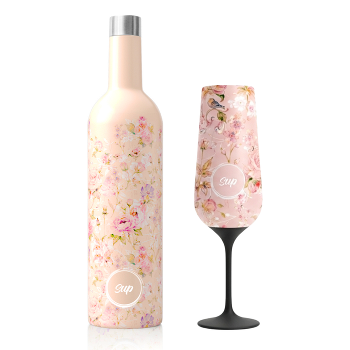 Insulated Wine Bottle & 1 Champagne Flute Gift Set Flowers