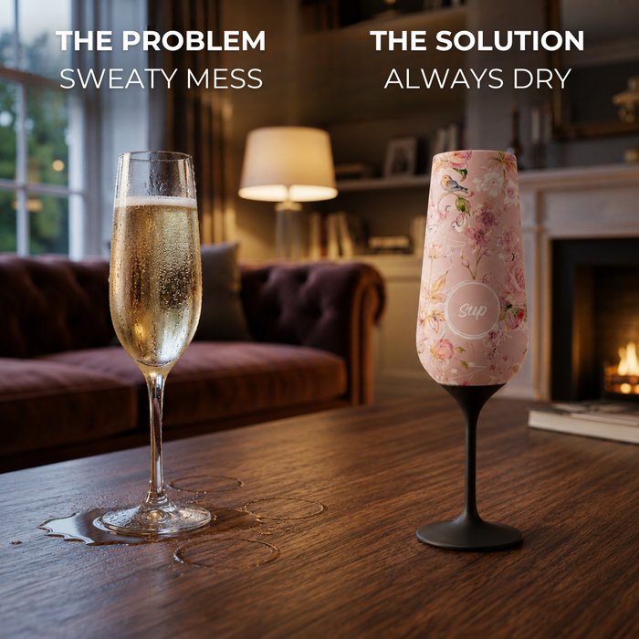 Insulated Wine Bottle & 1 Champagne Flute Gift Set Flowers