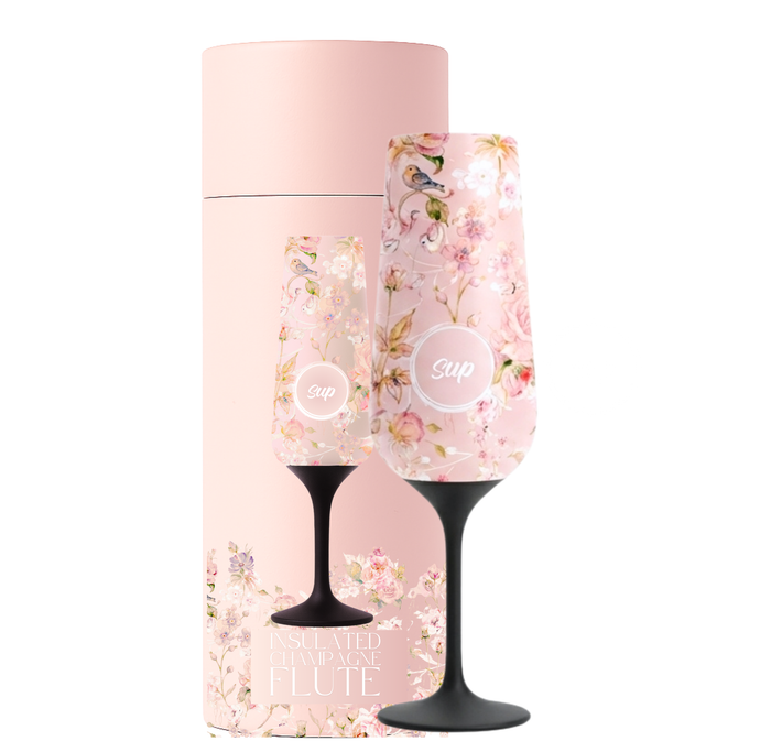 Insulated Wine Bottle & 1 Champagne Flute Gift Set Flowers