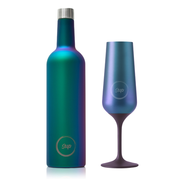 Insulated Wine Bottle & 1 Champagne Flute Gift Set Galaxy