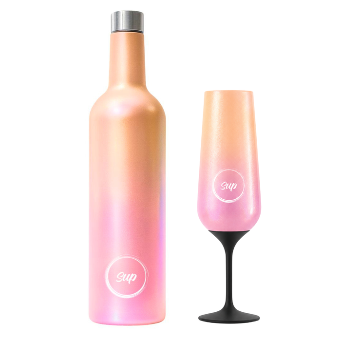 Insulated Wine Bottle & 1 Champagne Flute Gift Set Ombre