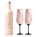 Insulated Wine Bottle & 2 Champagne Flute Gift Set Flowers