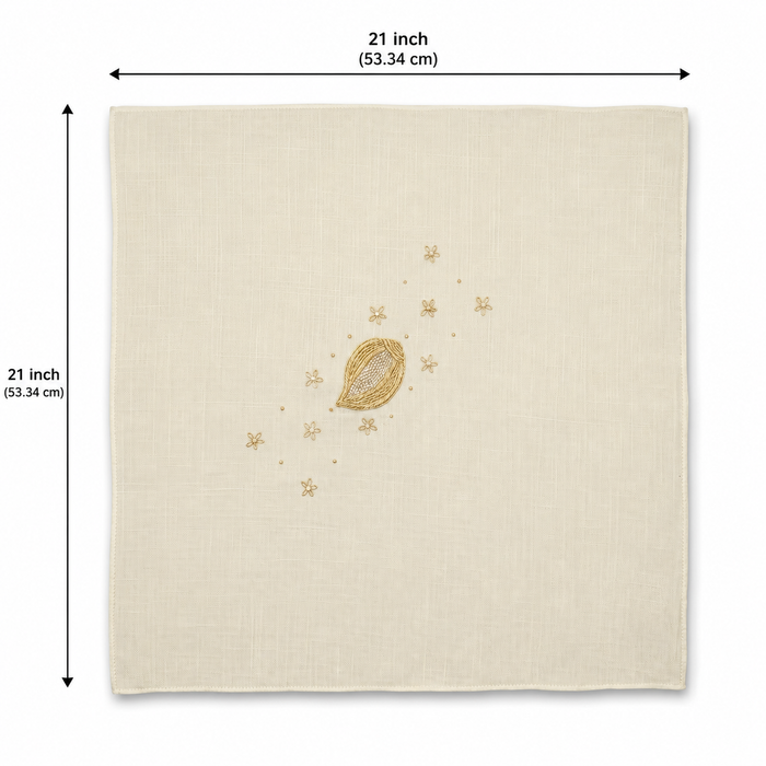 Ivory Cream Zardozi Embroidered Cotton Rumal | 21x21 inch