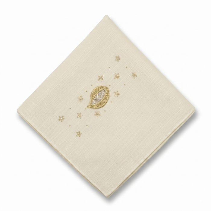 Ivory Cream Zardozi Embroidered Cotton Rumal | 21x21 inch