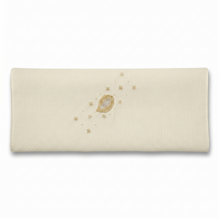 Ivory Cream Zardozi Embroidered Cotton Rumal | 21x21 inch
