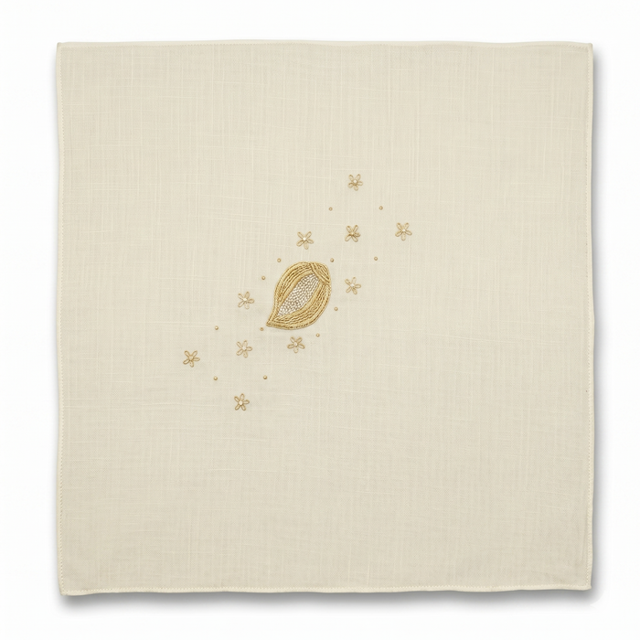 Ivory Cream Zardozi Embroidered Cotton Rumal | 21x21 inch