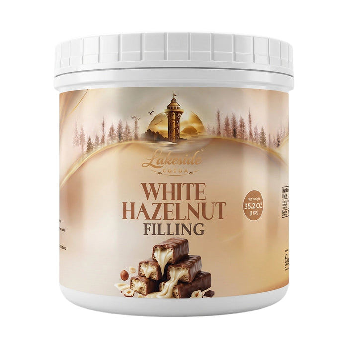 Lakeside Cocoa Kunafa White Hazelnut Filling 1 kg product packaging,
Lakeside Cocoa Kunafa White Hazelnut Filling used in Dubai-style chocolate bars, cakes, pastries, and desserts,
Premium Lakeside Cocoa white hazelnut filling with crispy kunafa for professional bakery and confectionery applications.