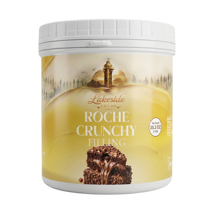 Lakeside Cocoa Roche Crunchy Filling 1 kg tub for bakery and pastry applications,
Chocolate cream with crushed hazelnuts used for croissants, cakes, pastries, and desserts,
Lakeside Cocoa premium Roche crunchy chocolate hazelnut filling for professional bakery and confectionery use