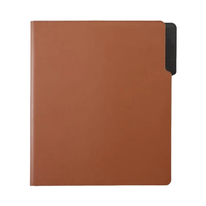 Brown Levenger Wall Street leather padfolio open showing interior notepad