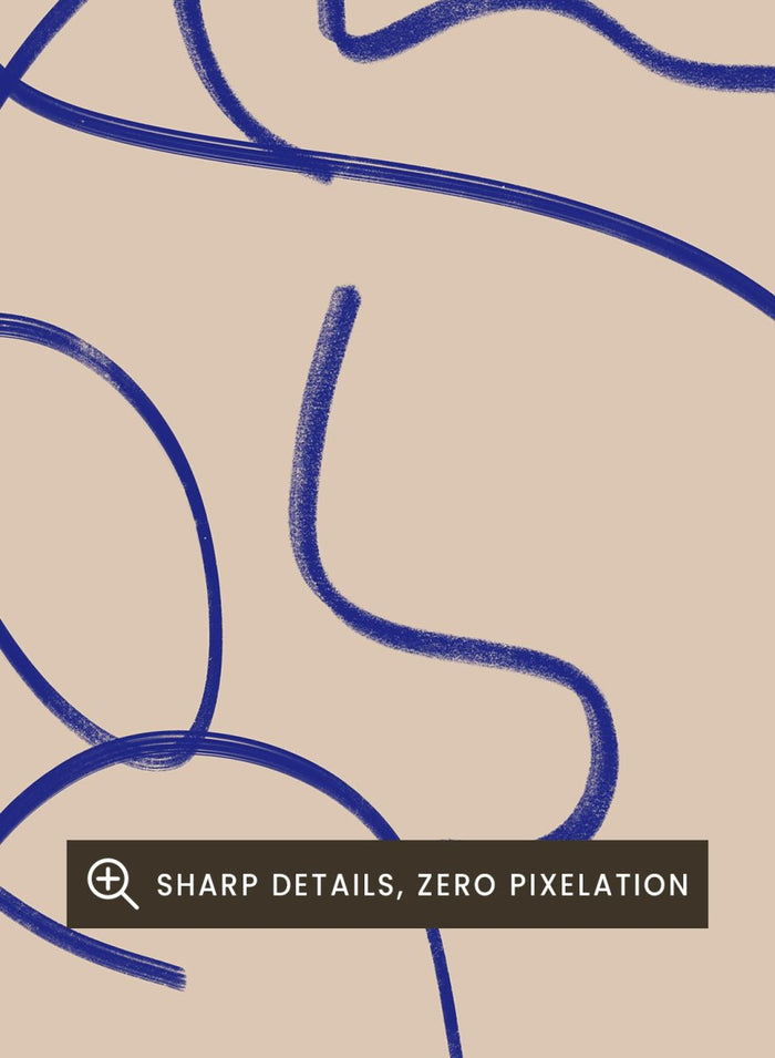 Abstract blue line art on a beige background. Abstract Fluid Line by Little Dean minimalist line art print featuring abstract female figure drawing, modern continuous line illustration wall art poster.