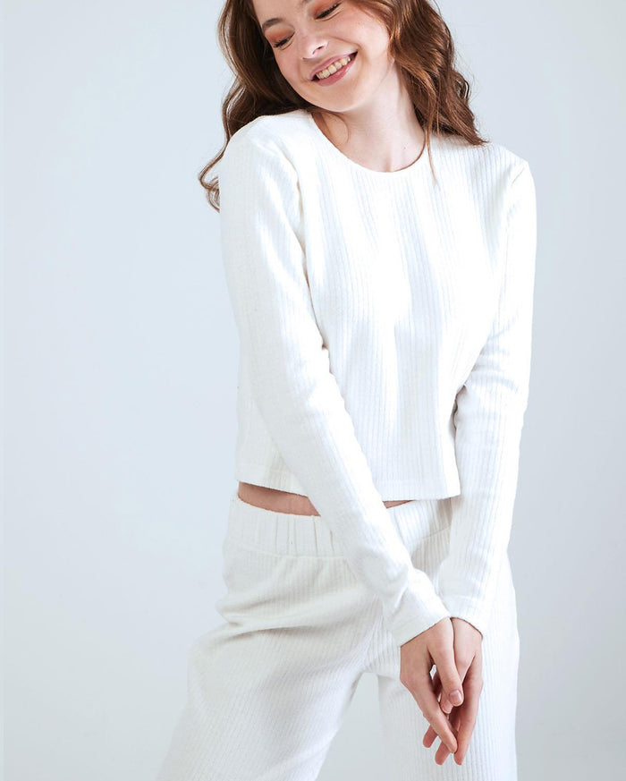 Long Sleeve Crew Neck Pyjama Set - White