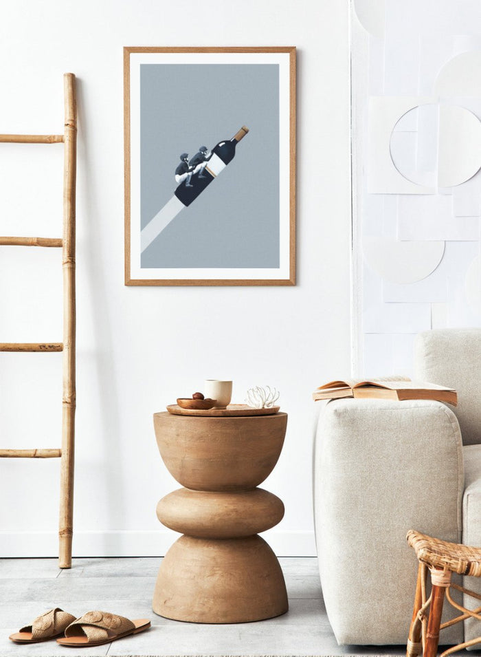 We Ride Until Dawn by Maarten Léon is a minimalist collage art print about risk, ambition, and connection. Premium fine art print with real wood framing.