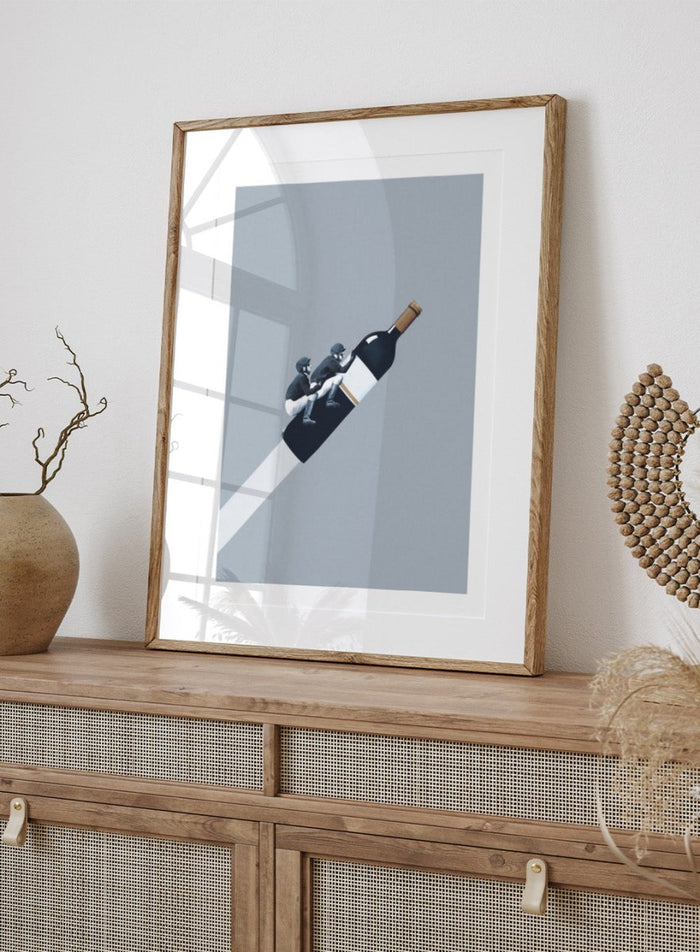 We Ride Until Dawn by Maarten Léon is a minimalist collage art print about risk, ambition, and connection. Premium fine art print with real wood framing.