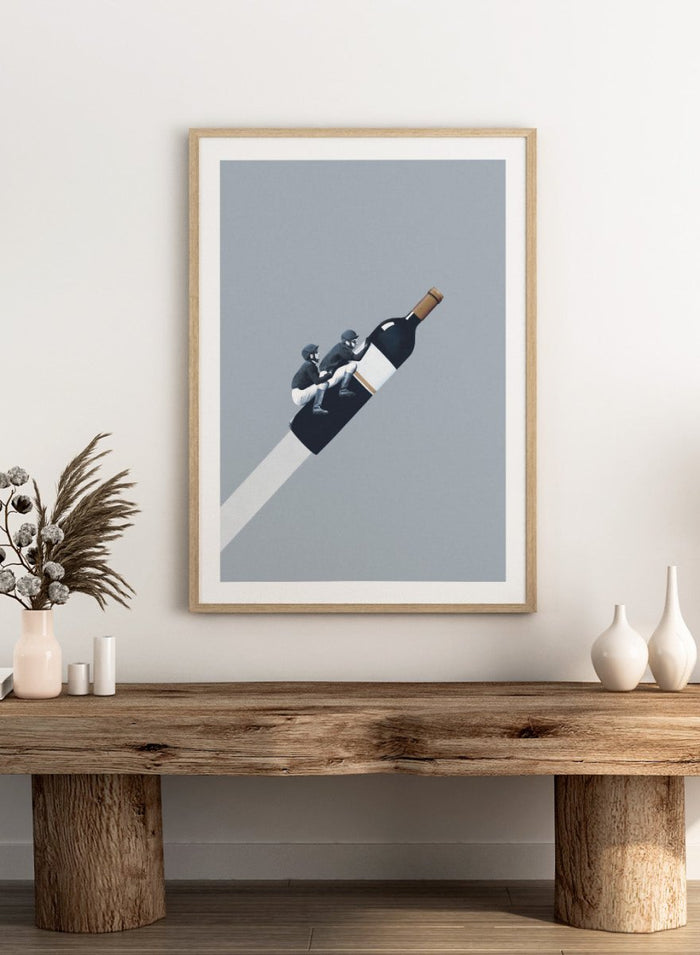We Ride Until Dawn by Maarten Léon is a minimalist collage art print about risk, ambition, and connection. Premium fine art print with real wood framing.