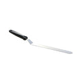 Martellato 10 inch stainless steel offset spatula with black handle for professional cake icing and pastry work