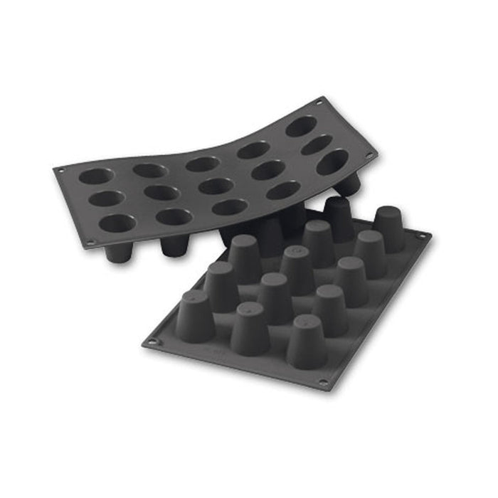 Martellato 30SF019 black silicone baba mold with 15 cavities dia. 35 mm, Professional deep cylindrical pastry mold