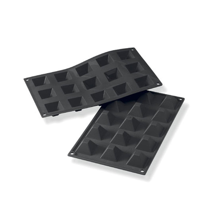 Martellato 30SF008 black silicone mini pyramid mold with 15 cavities 36 x 36 mm, Professional small geometric pastry mold