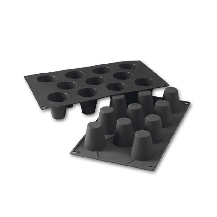: Martellato 30SF020 black silicone baba mold with 11 cavities dia. 45 mm, Professional flexible cylindrical mold