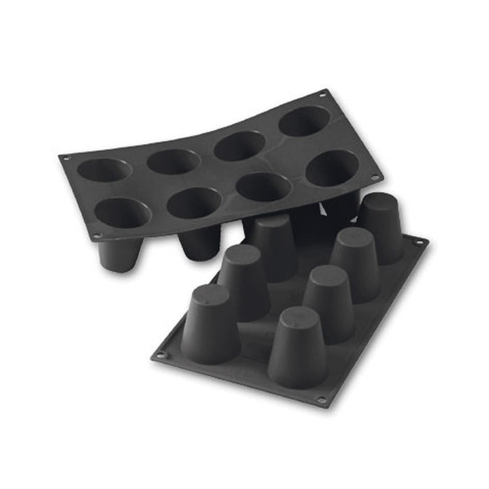 Martellato 30SF021 black silicone baba mold with 8 cavities dia. 55 mm, Professional flexible cylindrical pastry mold