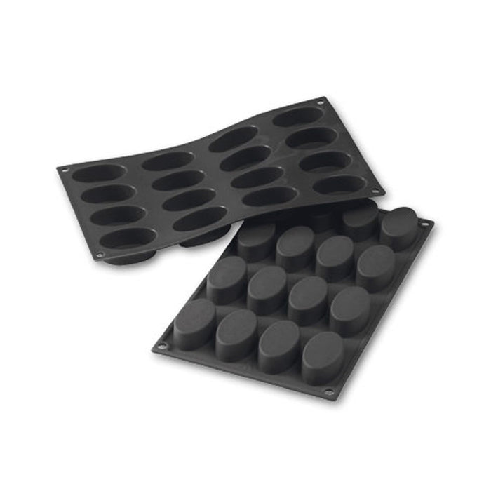 Martellato 30SF017 black silicone oval mold with 12 cavities 55 x 33 mm, Professional contemporary pastry mold