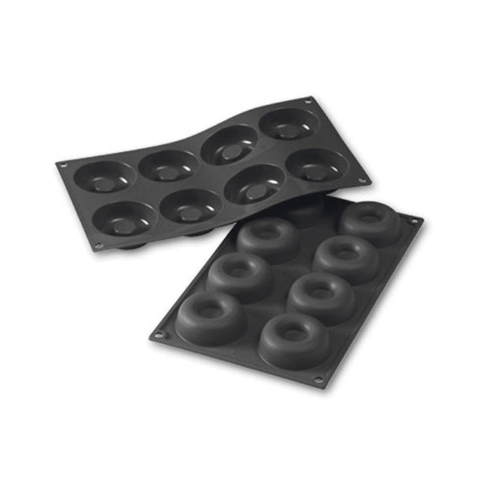 Martellato 30SF011 black silicone savarin mold with 8 cavities dia. 65 mm, Professional flexible ring dessert mold